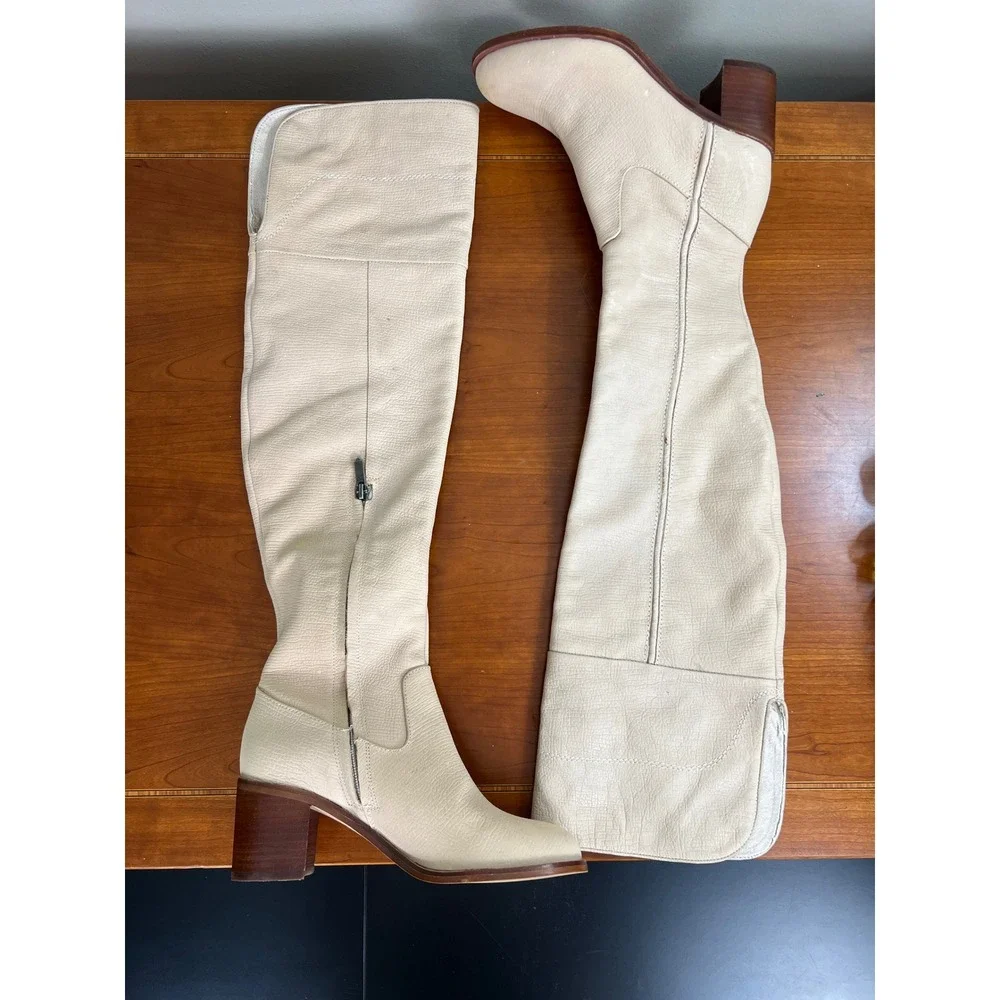 Sam Edelman Joplin Bone Leather Over The Knee Block Heel Boots Womens 8.5 M